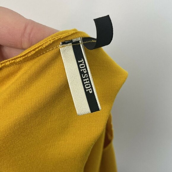 TopShop Mustard Yellow Bell Sleeve Open Back Raw Hem - Picture 4 of 6